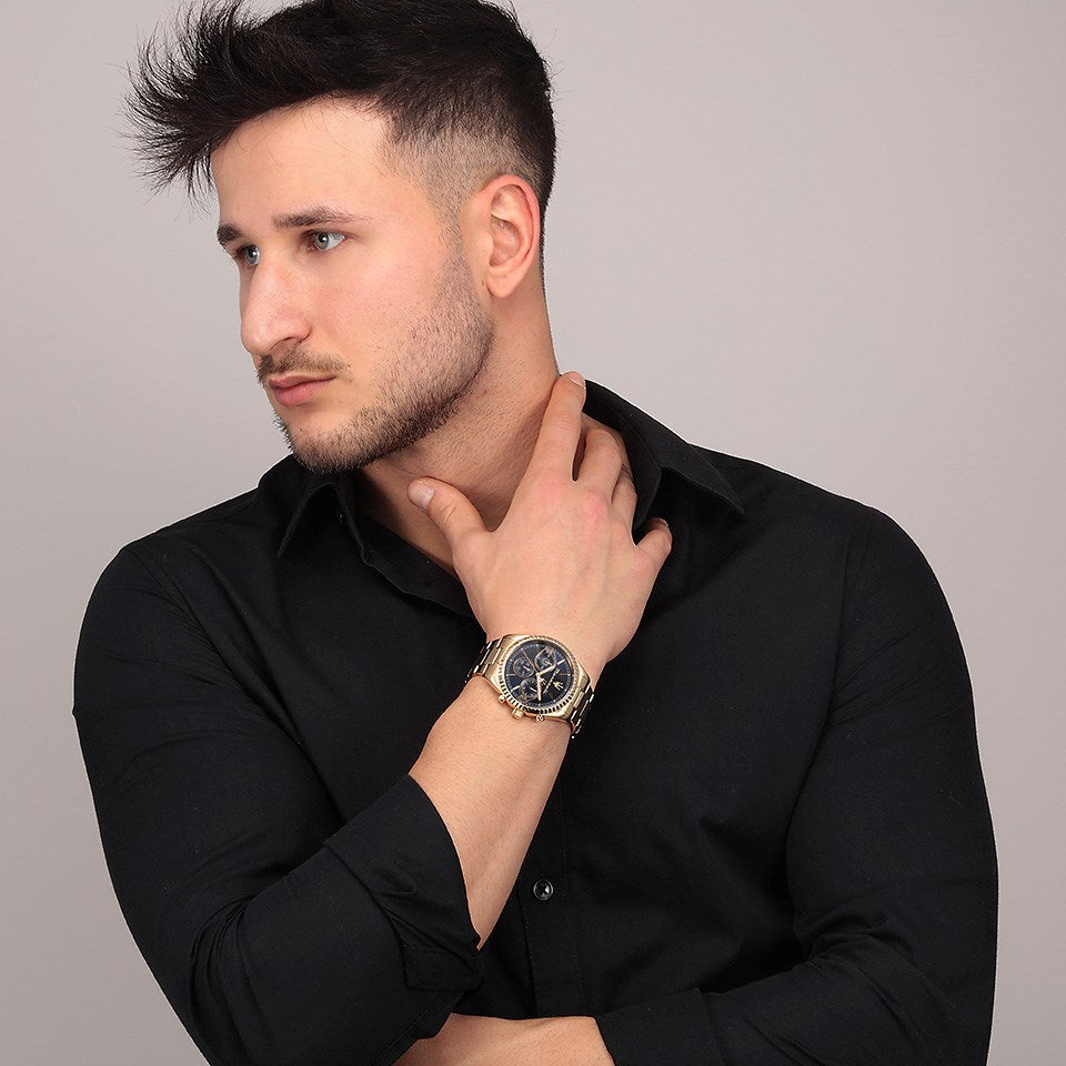 Maserati Competizione Chronograph Blue Dial Gold Steel Strap Watch For Men - R8853100026