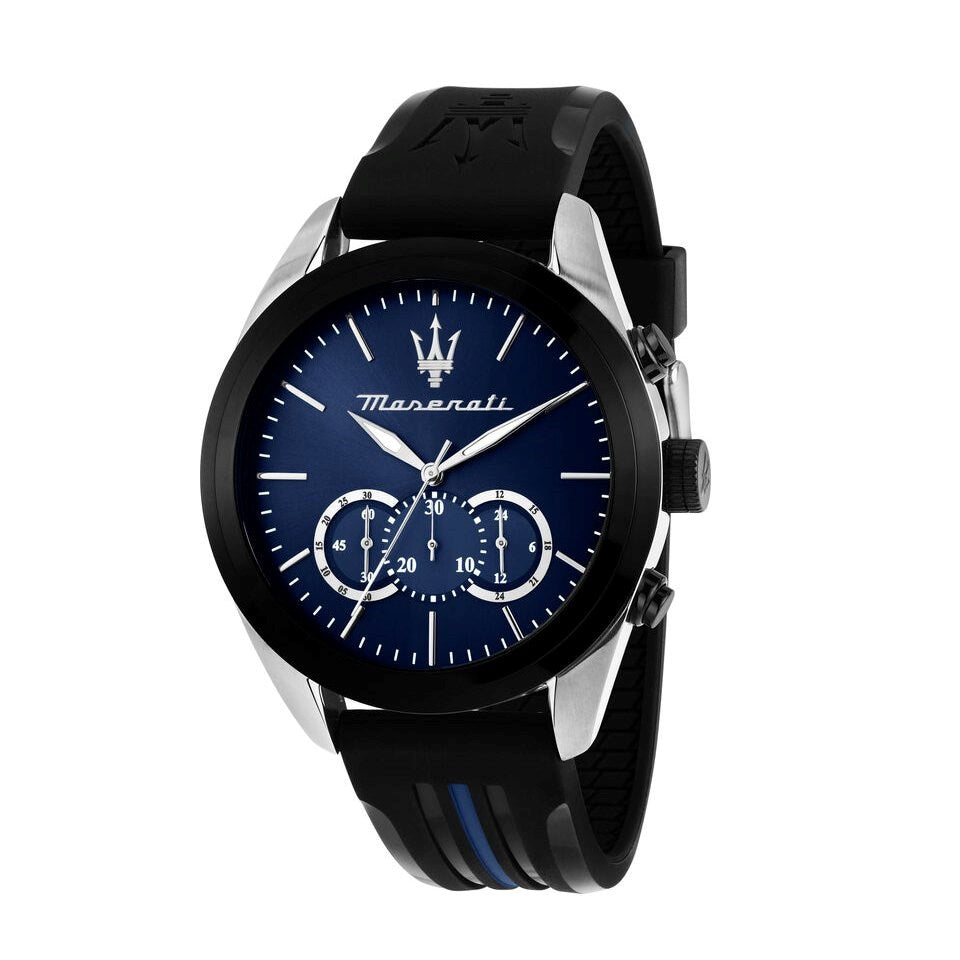 Maserati Traguardo Chronograph Blue Dial Black Silicone Strap Watch For Men - R8871612044