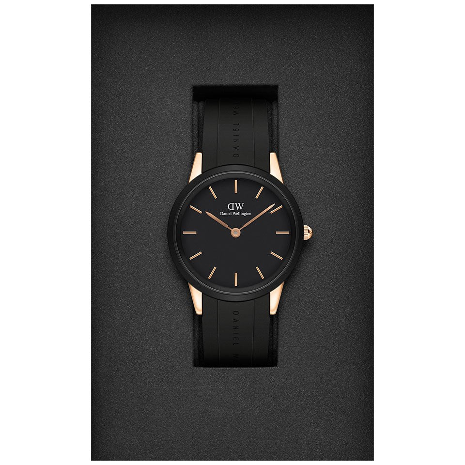Daniel Wellington Iconic Motion Black Dial Rubber Strap Watch For Women - DW00100426