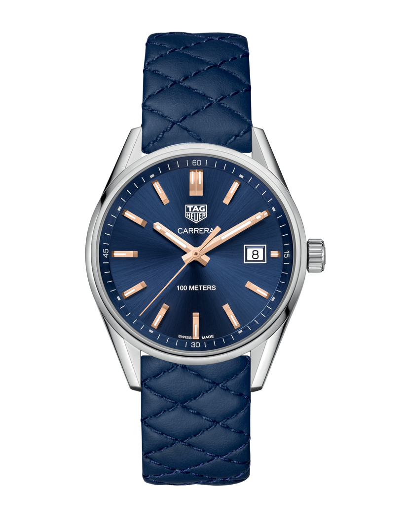 Tag Heuer Carrera Quartz Blue Dial Blue Calfskin Leather Strap Watch for Women - WAR1112.FC6391