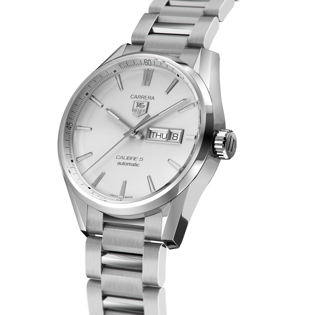 Tag Heuer Carrera Calibre 5 Automatic White Dial Silver Steel Strap Watch for Men - WAR201B.BA0723