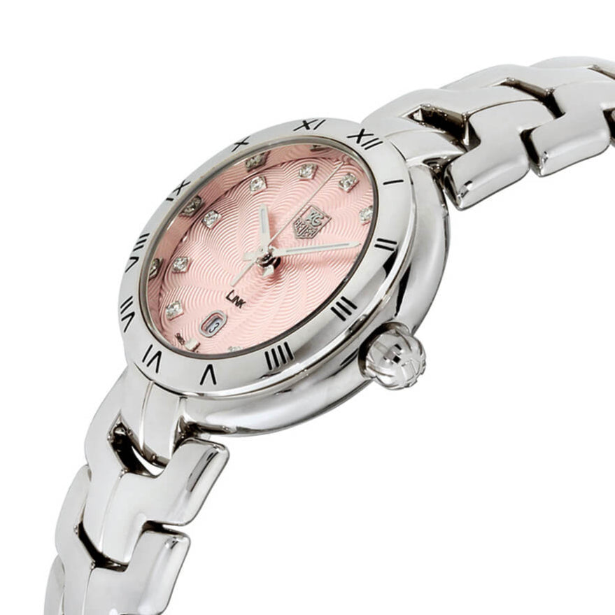 Tag Heuer Link Diamonds Pink Dial Silver Steel Strap Watch for Women - WAT1415.BA0954
