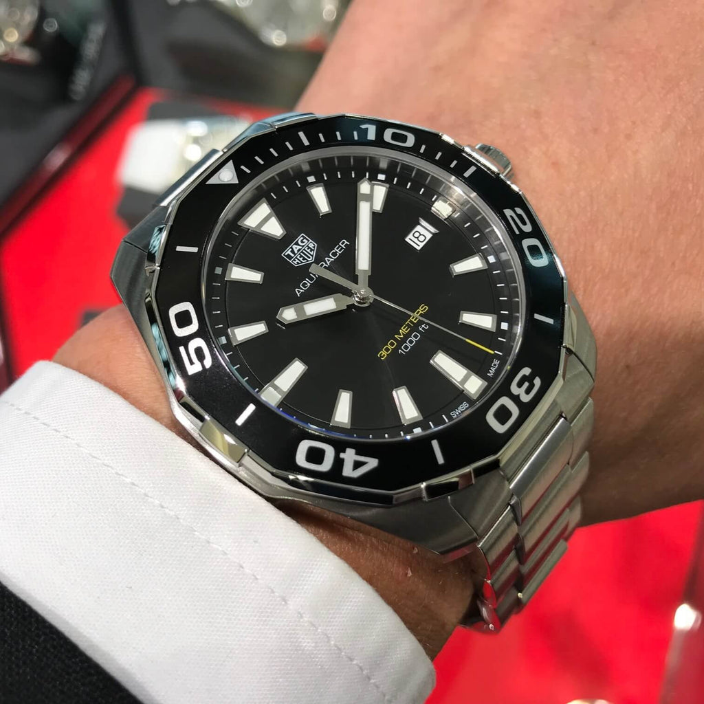 Tag Heuer Aquaracer Quartz Black Dial Silver Steel Strap Watch for Men - WAY101A.BA0746