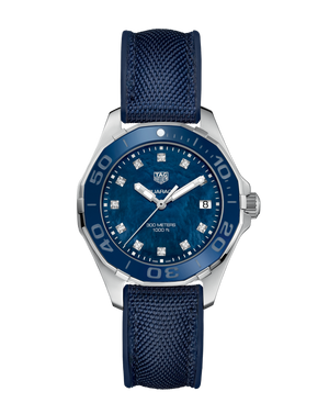 Tag Heuer Aquaracer Quartz Mother of Pearl Blue Dial Blue NATO Strap Watch for Women - WAY131L.FT6091