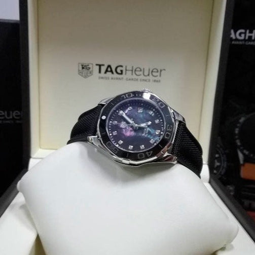Tag Heuer Aquaracer Quartz Mother of Pearl Black Dial Black NATO Strap Watch for Women - WAY131M.FT6092