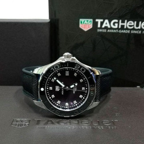 Tag Heuer Aquaracer Quartz Mother of Pearl Black Dial Black NATO Strap Watch for Women - WAY131M.FT6092