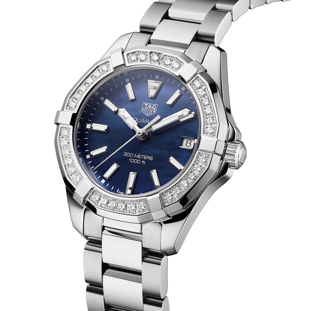 Tag Heuer Aquaracer Quartz Diamonds Blue Dial Silver Steel Strap Watch for Women - WAY131N.BA0748