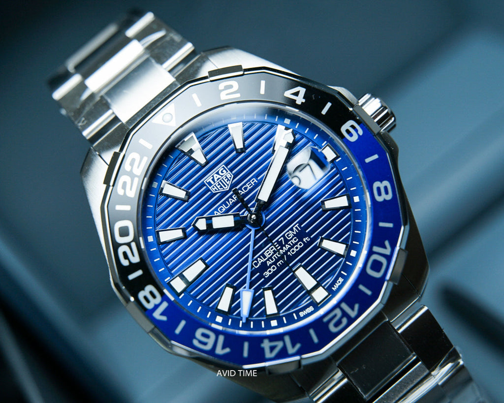 Tag Heuer Aquaracer GMT Calibre 6 Automatic Blue Dial Silver Steel Strap Watch for Men - WAY201T.BA0927