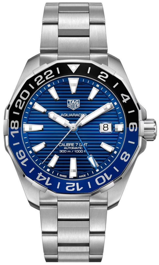 Tag Heuer Aquaracer GMT Calibre 6 Automatic Blue Dial Silver Steel Strap Watch for Men - WAY201T.BA0927