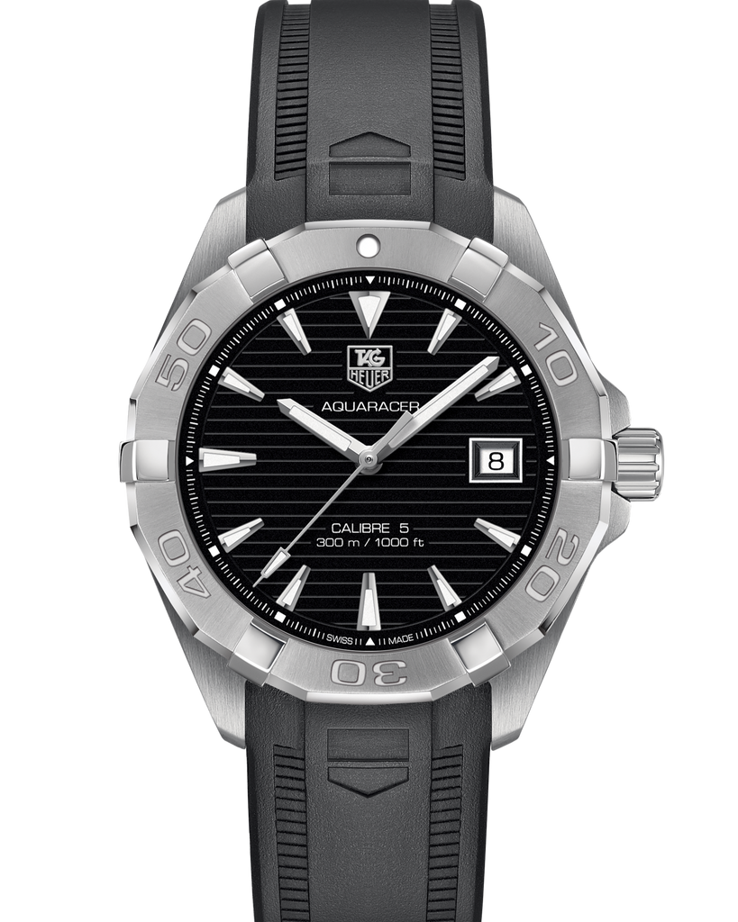 Tag Heuer Aquaracer Automatic Caliber 5 Black Dial Black Rubber Strap Watch for Men - WAY2110.FT8021