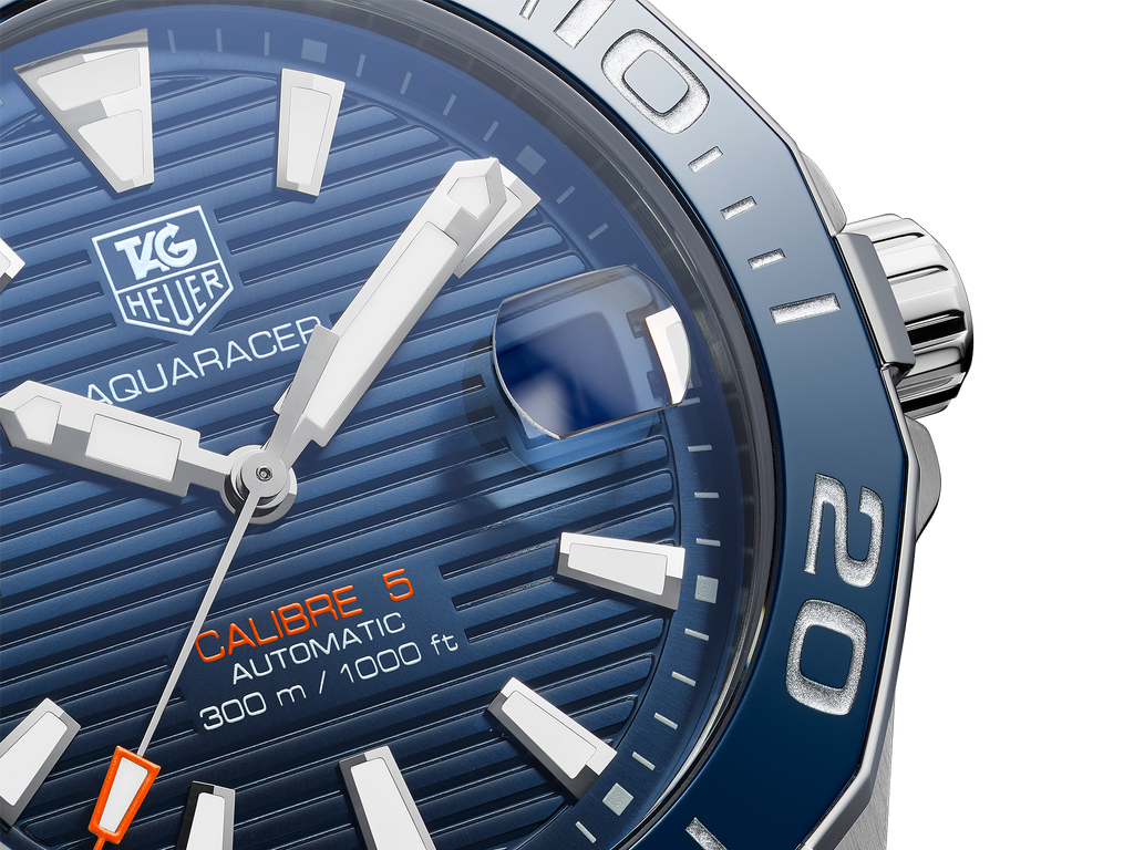 Tag Heuer Aquaracer Calibre 5 Blue Dial Silver Steel Strap Watch for Men - WAY211C.BA0928