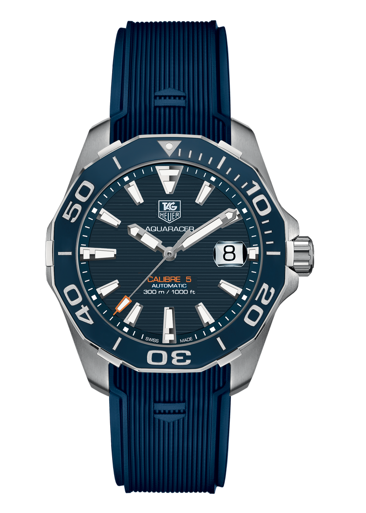 Tag Heuer Aquaracer Calibre 5 Blue Dial Blue Silicone Strap Watch for Men -  WAY211C.FT6155