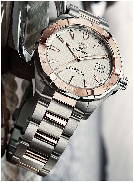 Tag Heuer Aquaracer Calibre 5 Automatic White Dial Two Tone Steel Strap Watch for Men - WAY2150.BD0911