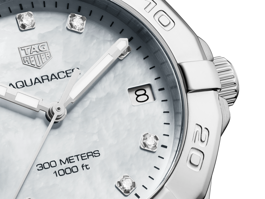 Tag Heuer Aquaracer Diamonds White Mother of Pearl Dial Silver Steel Strap Watch for Women - WBD1314.BA0740