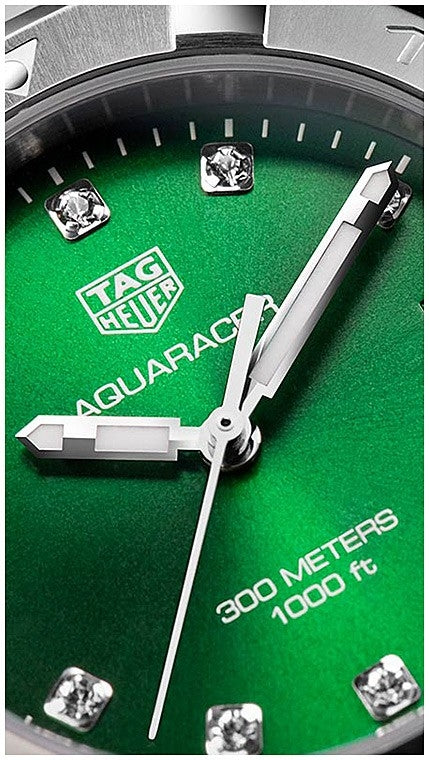 Tag Heuer Aquaracer Diamonds Emerald Green Dial Silver Steel Strap Watch for Women - WBD1316.BA0740