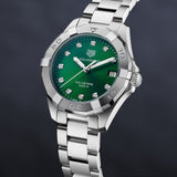 Tag Heuer Aquaracer Diamonds Emerald Green Dial Silver Steel Strap Watch for Women - WBD1316.BA0740