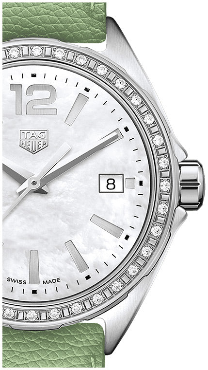 Tag Heuer Formula 1 Quartz Diamonds Mother of Pearl Dial Green Leather Strap Watch for Women - WBJ131A.FC8249