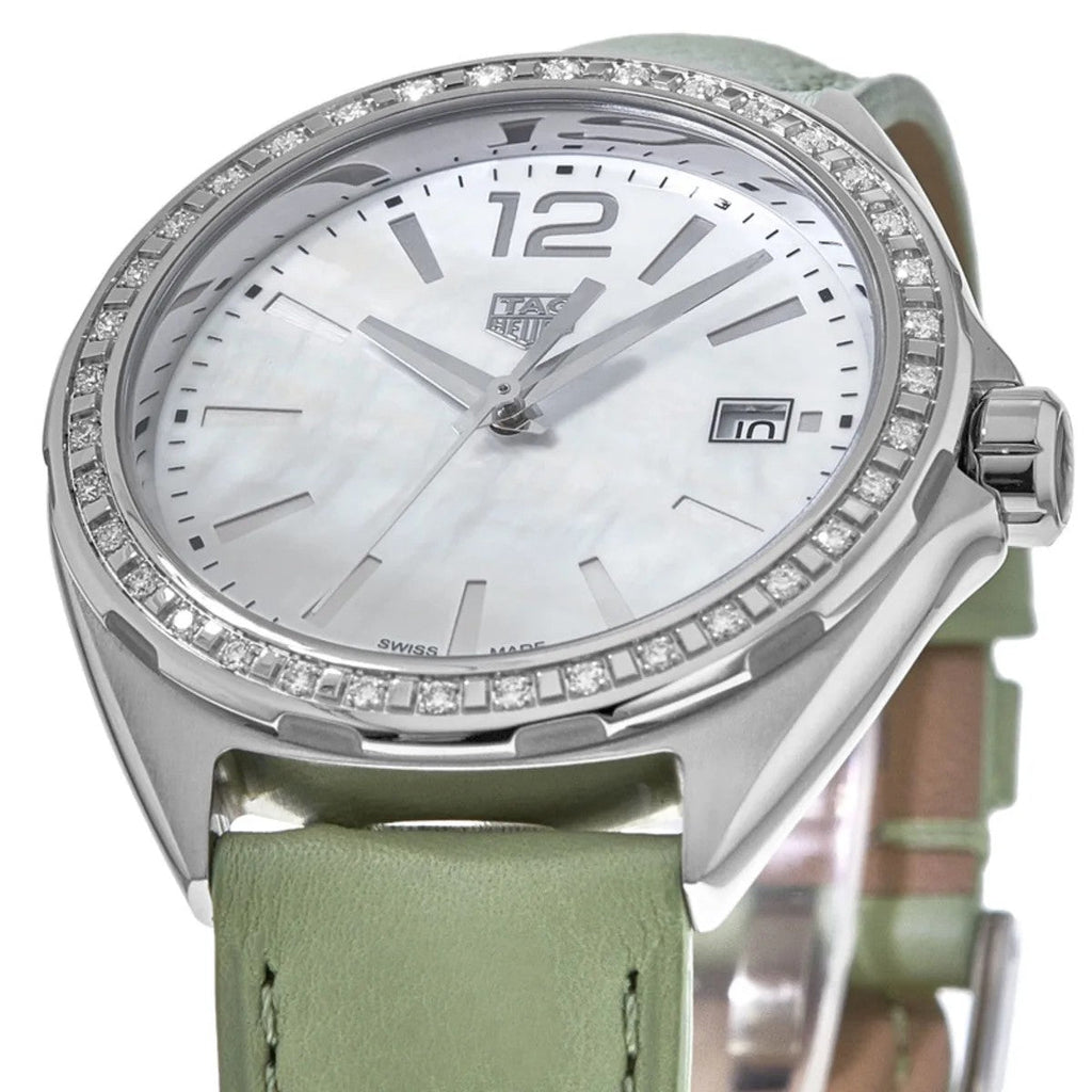 Tag Heuer Formula 1 Quartz Diamonds Mother of Pearl Dial Green Leather Strap Watch for Women - WBJ131A.FC8249