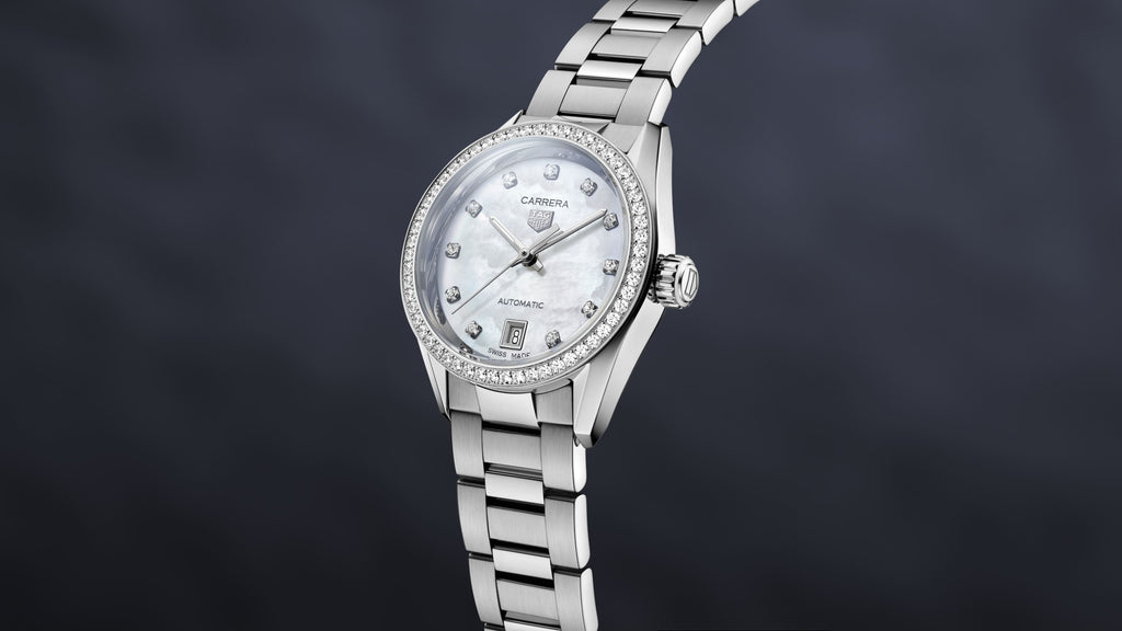 Tag Heuer Carrera Date Diamonds Mother of Pearl Dial Silver Steel Strap Watch for Women - WBN2414.BA0621