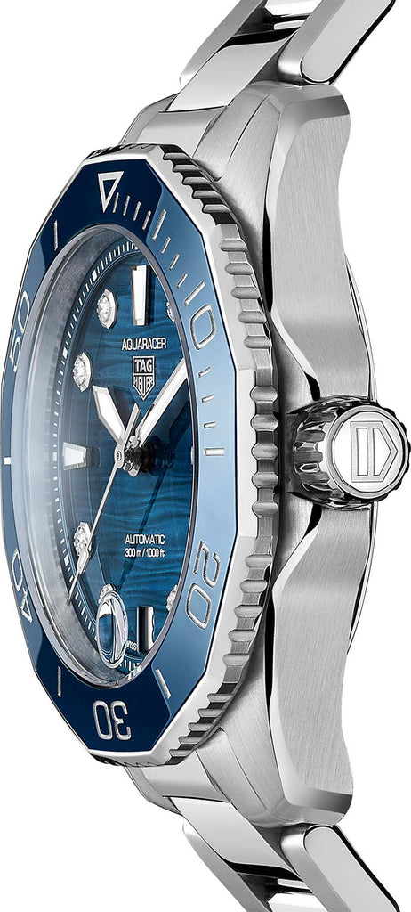 Tag Heuer Aquaracer Professional 300 Automatic Diamonds Blue Dial Silver Steel Strap Watch for Women - WBP231B.BA0618