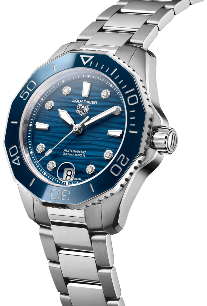 Tag Heuer Aquaracer Professional 300 Automatic Diamonds Blue Dial Silver Steel Strap Watch for Women - WBP231B.BA0618