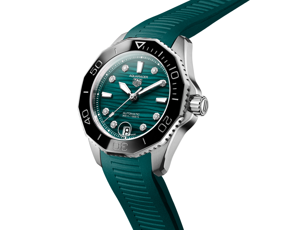 Tag Heuer Aquaracer Professional 300 Automatic Diamonds Green Dial Green Rubber Strap Watch for Women - WBP231G.FT6226