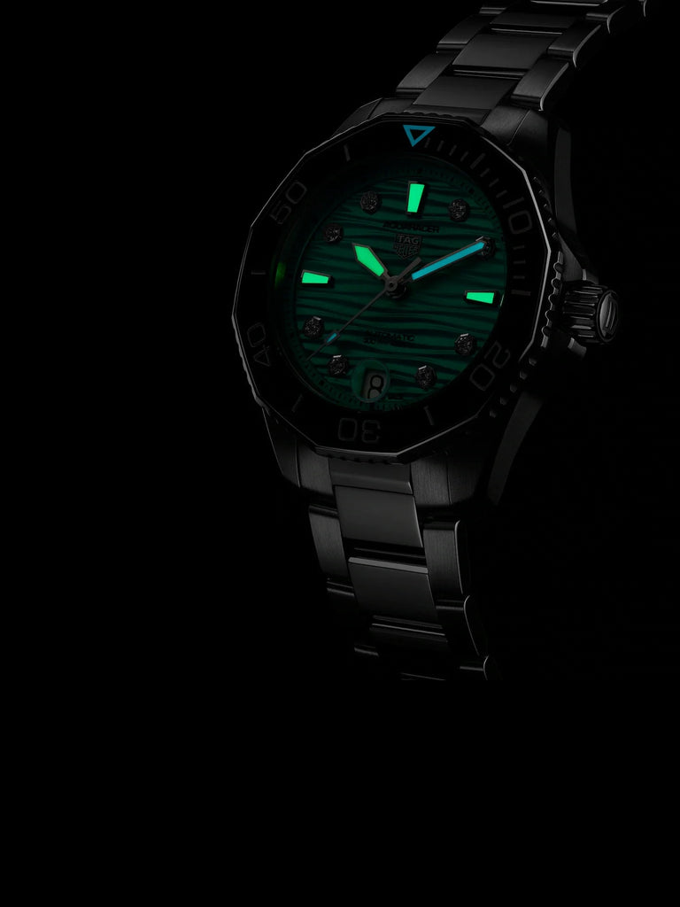 Tag Heuer Aquaracer Professional 300 Automatic Diamonds Green Dial Silver Steel Strap Watch for Women - WBP231K.BA0618