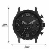 Fossil Nate Chronograph Black Dial Black Leather Strap Watch for Men - JR1354