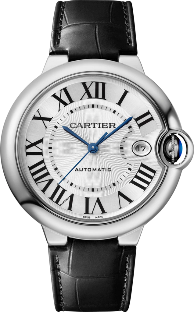 Cartier Ballon Bleu De Cartier Silver Dial Black Leather Strap Watch for Women - WSBB0028