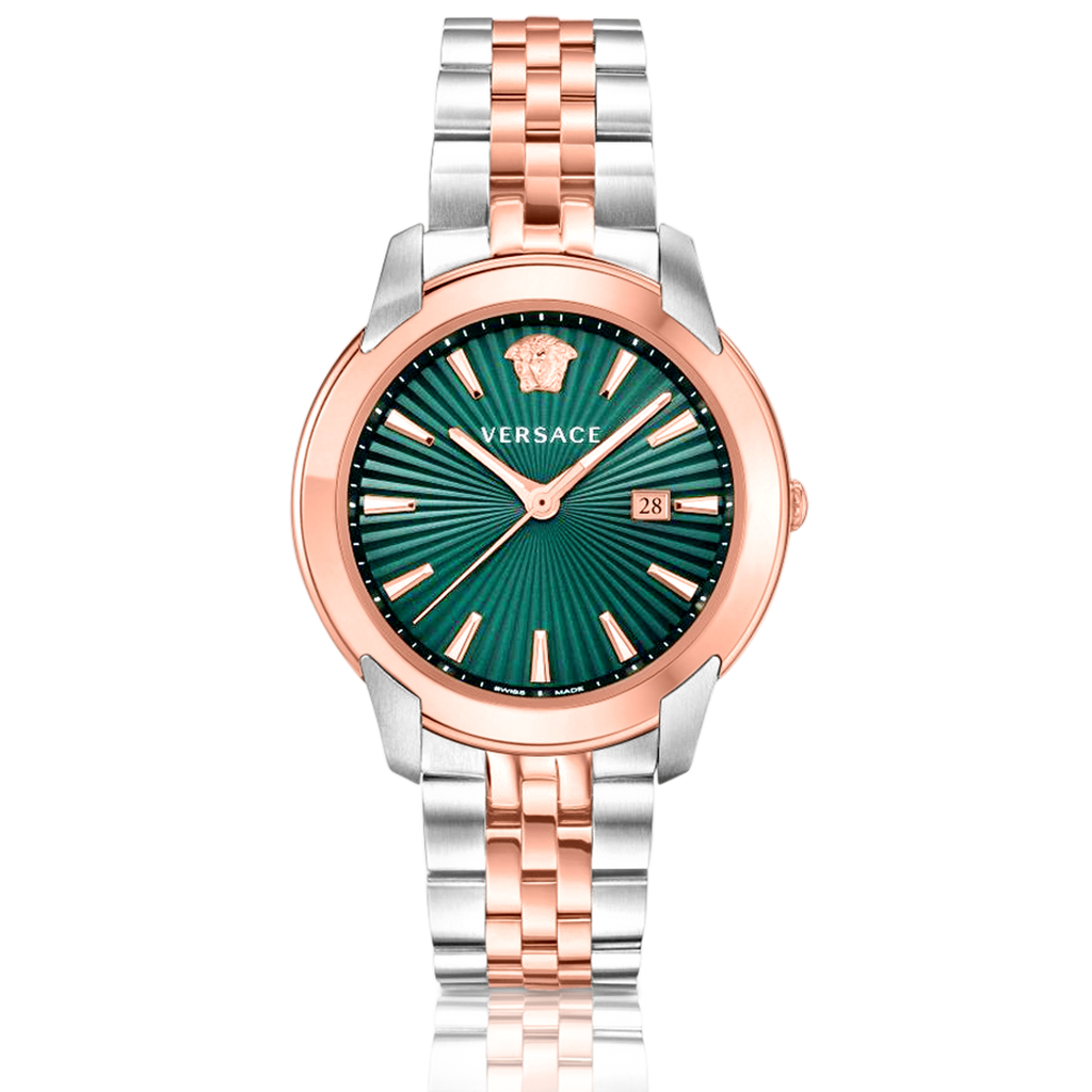 Versace V-Urban Green Dial Two Tone Steel Strap Watch for Men - VELQ00619