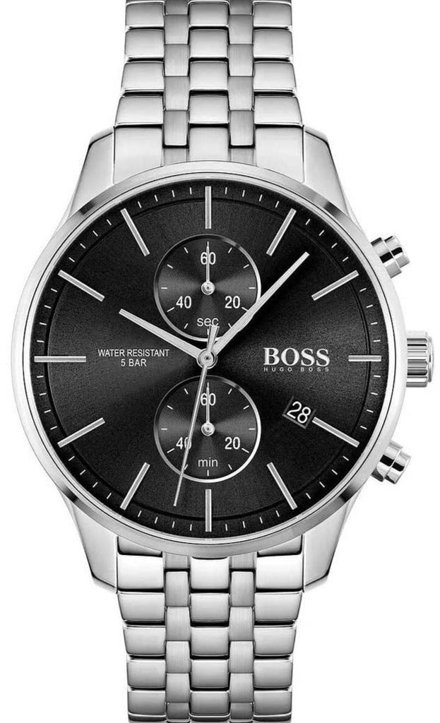 Hugo Boss Associate Black Dial Silver Steel Strap Watch for Men - 1513869