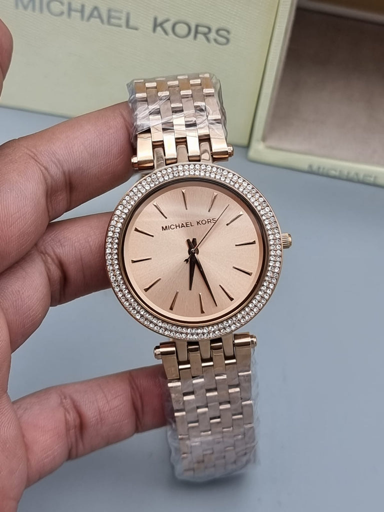 Michael Kors Darci Rose Gold Dial with Diamonds Rose Gold Stainless Steel Strap Watch for Women - MK3192