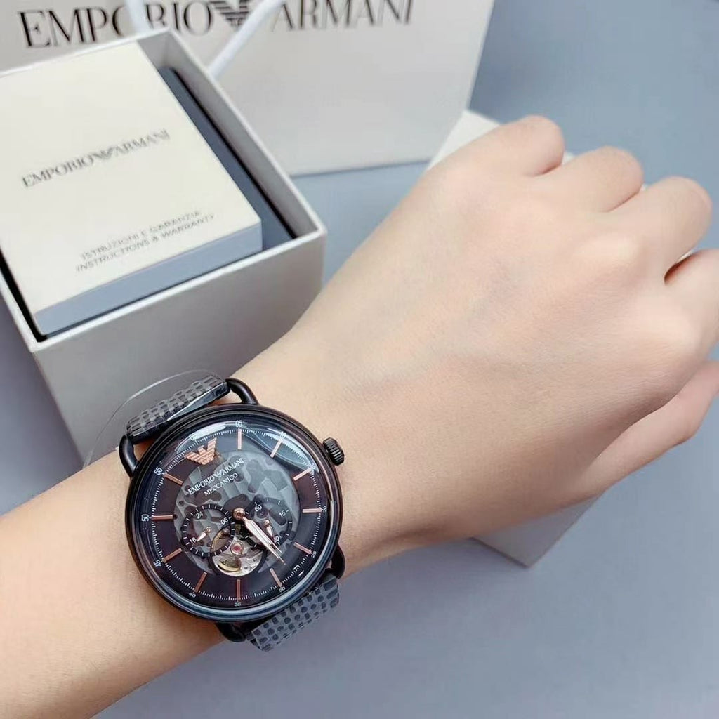 Emporio Armani Automatic Multifunction Black Dial Black Mesh Bracelet Watch For Men - AR60025