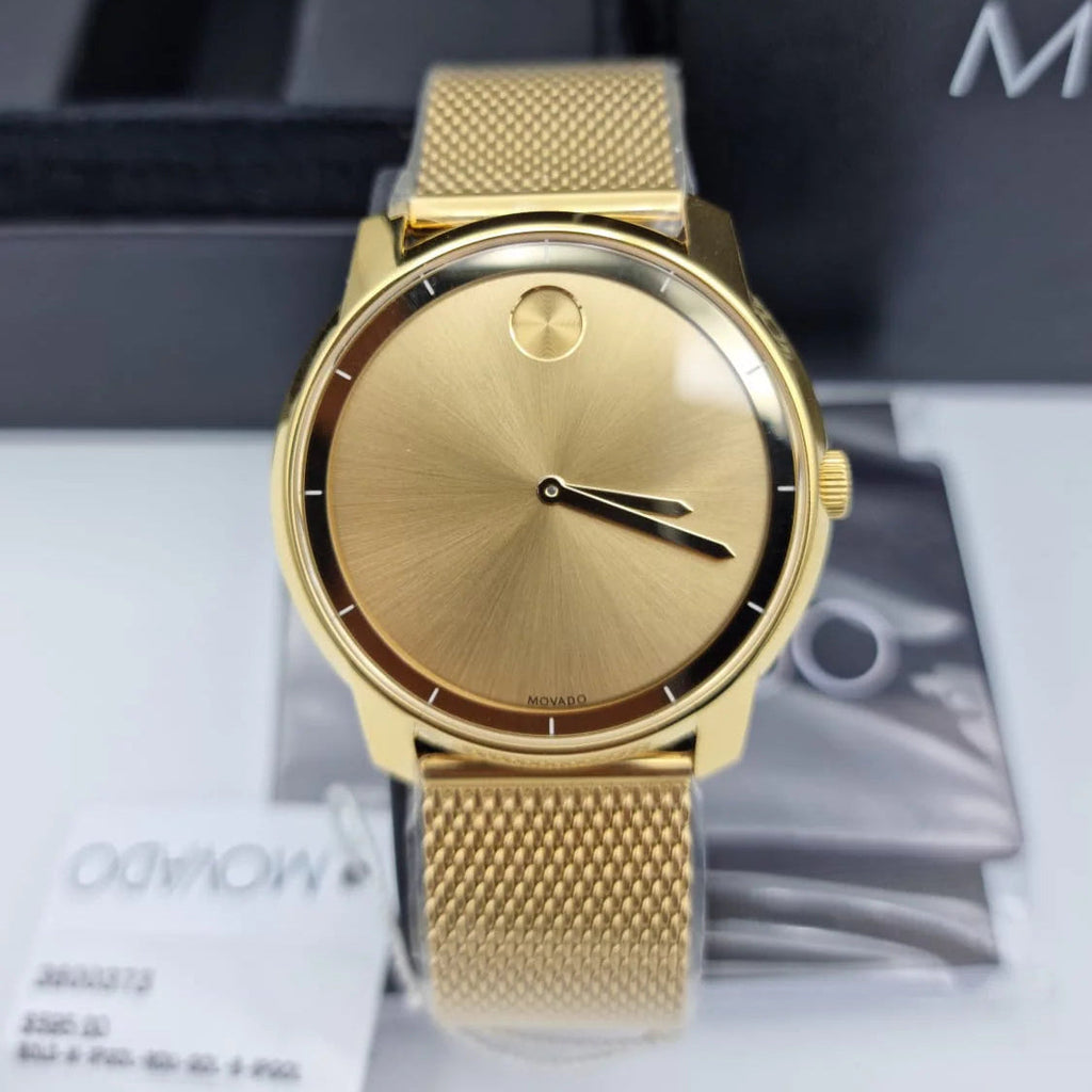 Movado Bold Gold Dial Gold Mesh Bracelet Watch For Men - 3600373