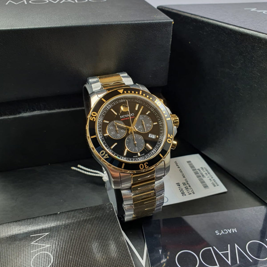 Movado Series 800 Chronograph Black Dial Two Tone Steel Strap Watch For Men - 2600146