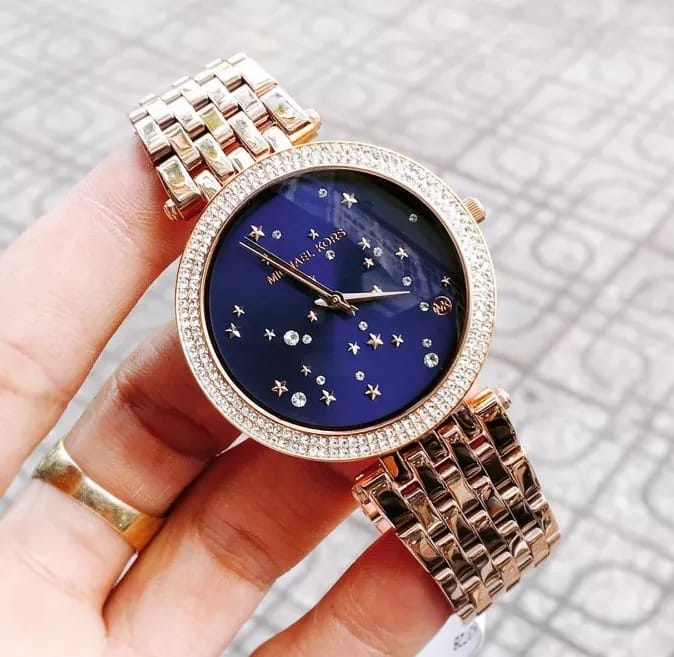 Michael Kors Darci Blue Dial Rose Gold Steel Strap Watch for Women - MK3728
