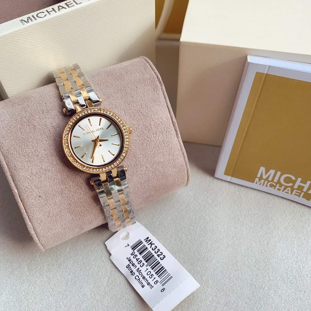 Michael Kors Darci White Dial Two Tone Steel Strap Watch for Women - MK3323