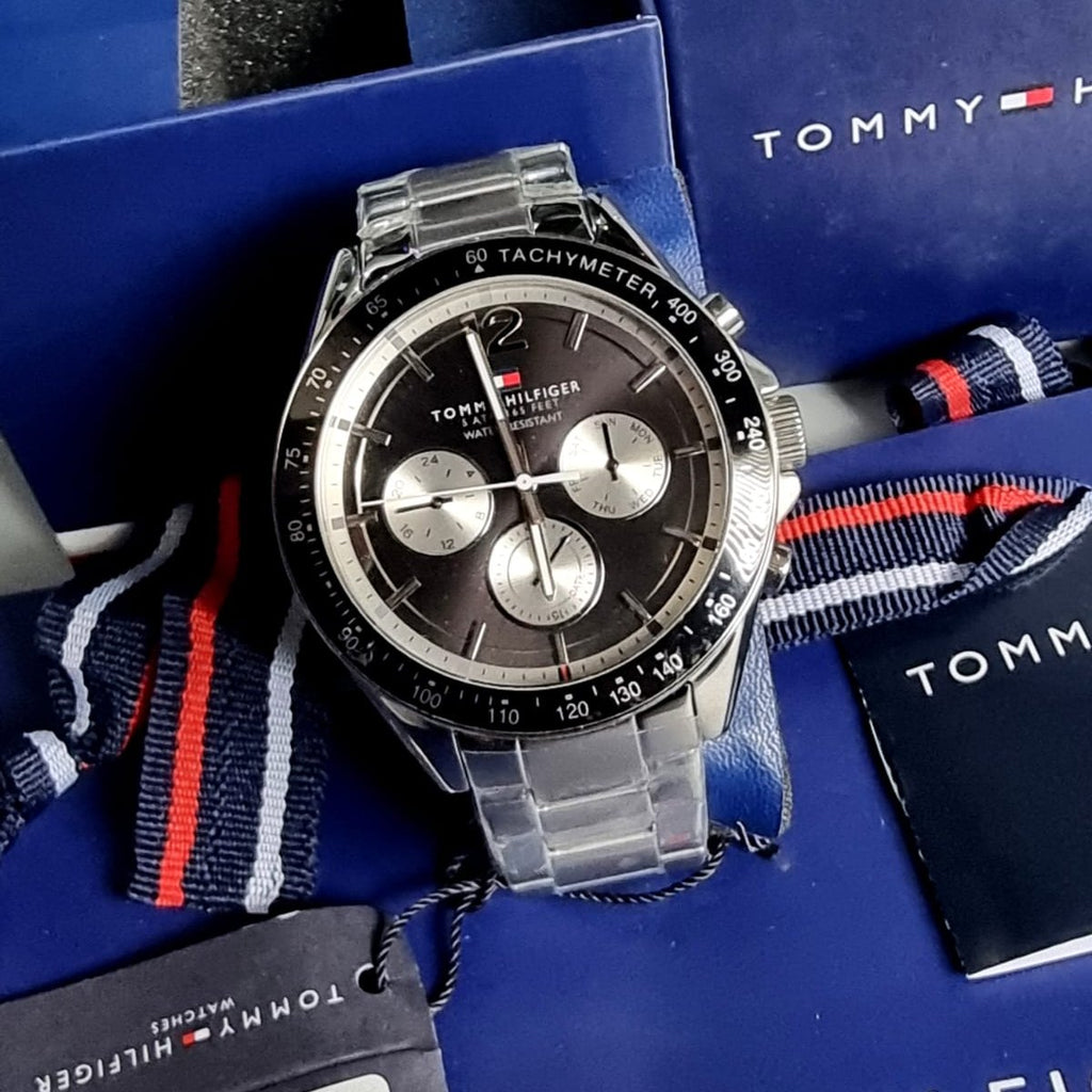 Tommy Hilfiger Luke Quartz Black Dial Silver Steel Strap Watch for Men - 1791120