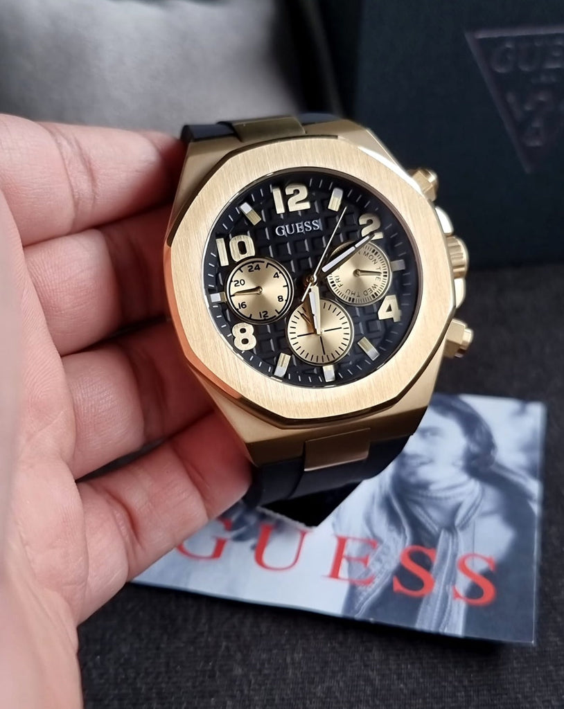Guess Empire Chronograph Quartz Black Dial Black Silicon Strap Watch For Men - GW0583G2