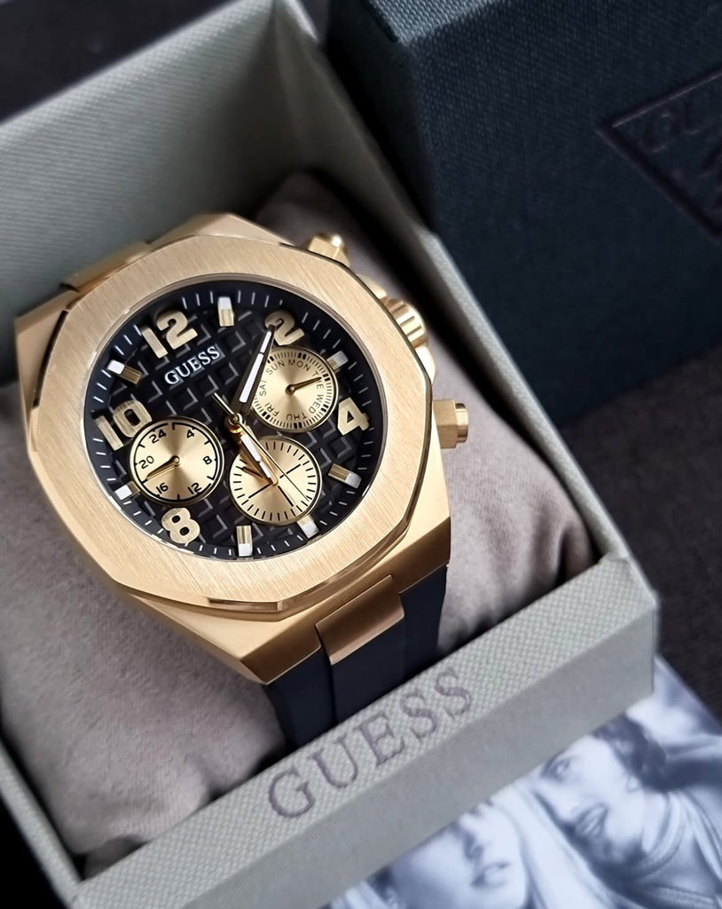 Guess Empire Chronograph Quartz Black Dial Black Silicon Strap Watch For Men - GW0583G2