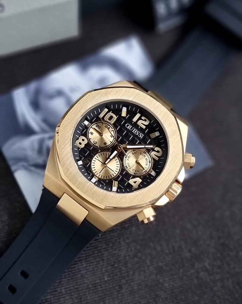 Guess Empire Chronograph Quartz Black Dial Black Silicon Strap Watch For Men - GW0583G2