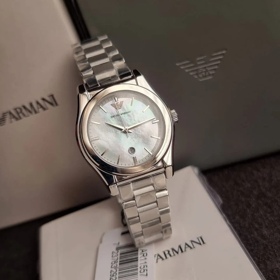 Emporio Armani Federica Mother of Pearl Dial Silver Steel Strap Watch For Women - AR11557