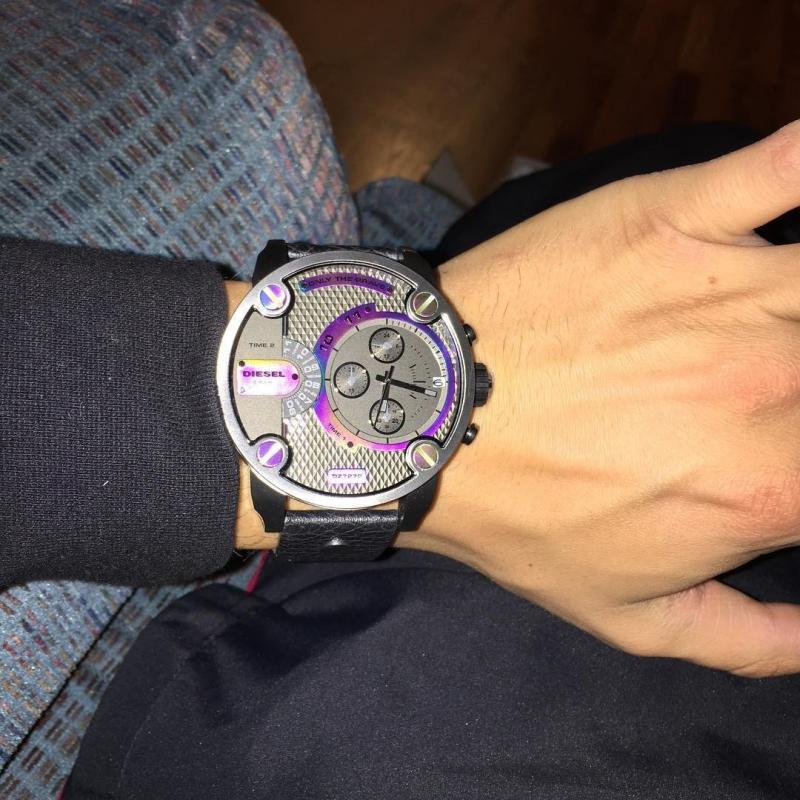 Diesel Badass Chronograph Anthracite Dial Black Leather Strap Watch For Men - DZ7270