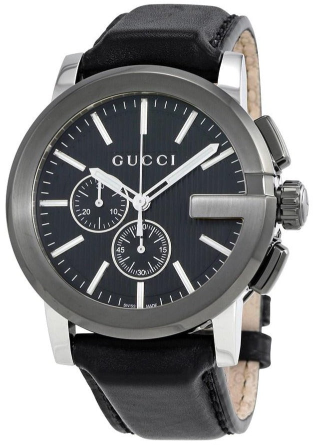 Gucci G Chrono Black Dial Black Leather Strap Watch For Men - YA101205