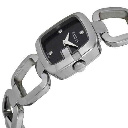 Gucci G Diamonds Black Dial Silver Steel Strap Watch For Women - YA125509