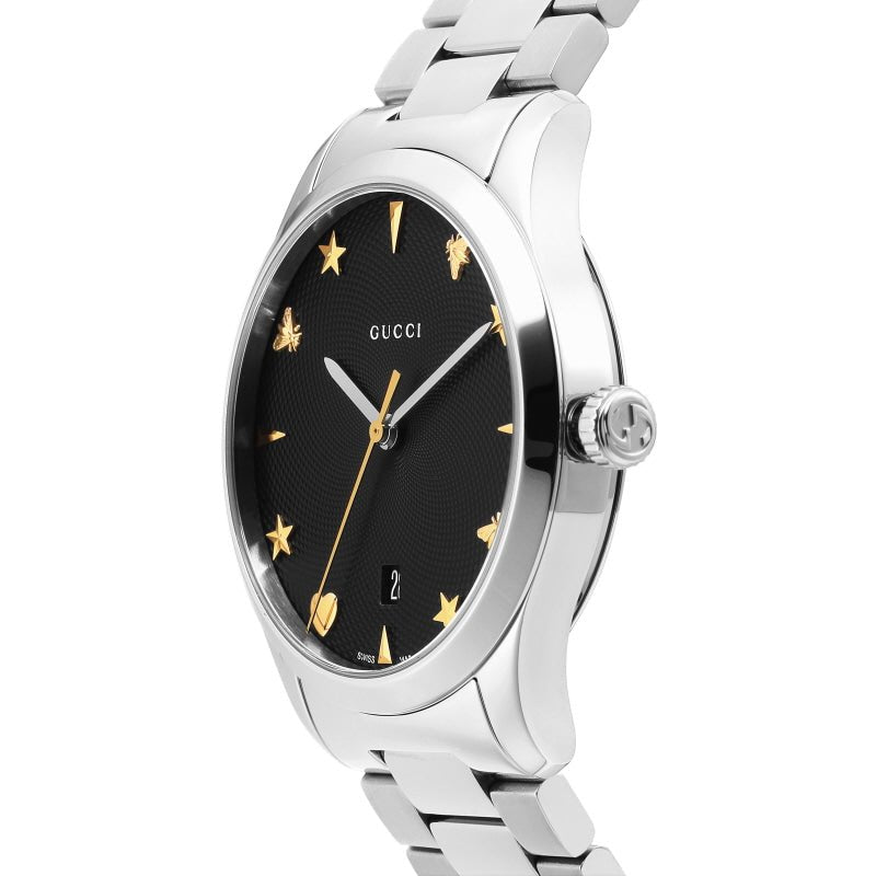 Gucci G Timeless Black Dial Silver Steel Strap Watch For Women - YA1264029