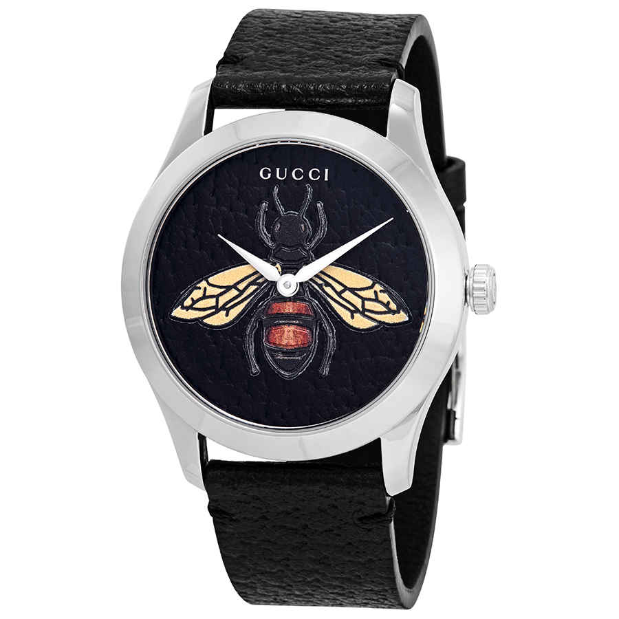 Gucci G Timeless Bee Black Dial Black Leather Strap Watch For Women - YA1264067