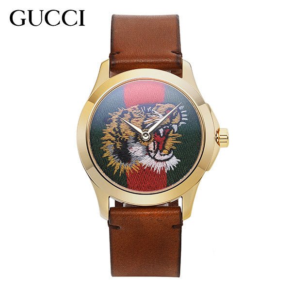 Gucci Le Marche Des Merveilles Red & Green Dial Brown Leather Strap Unisex Watch - YA126497