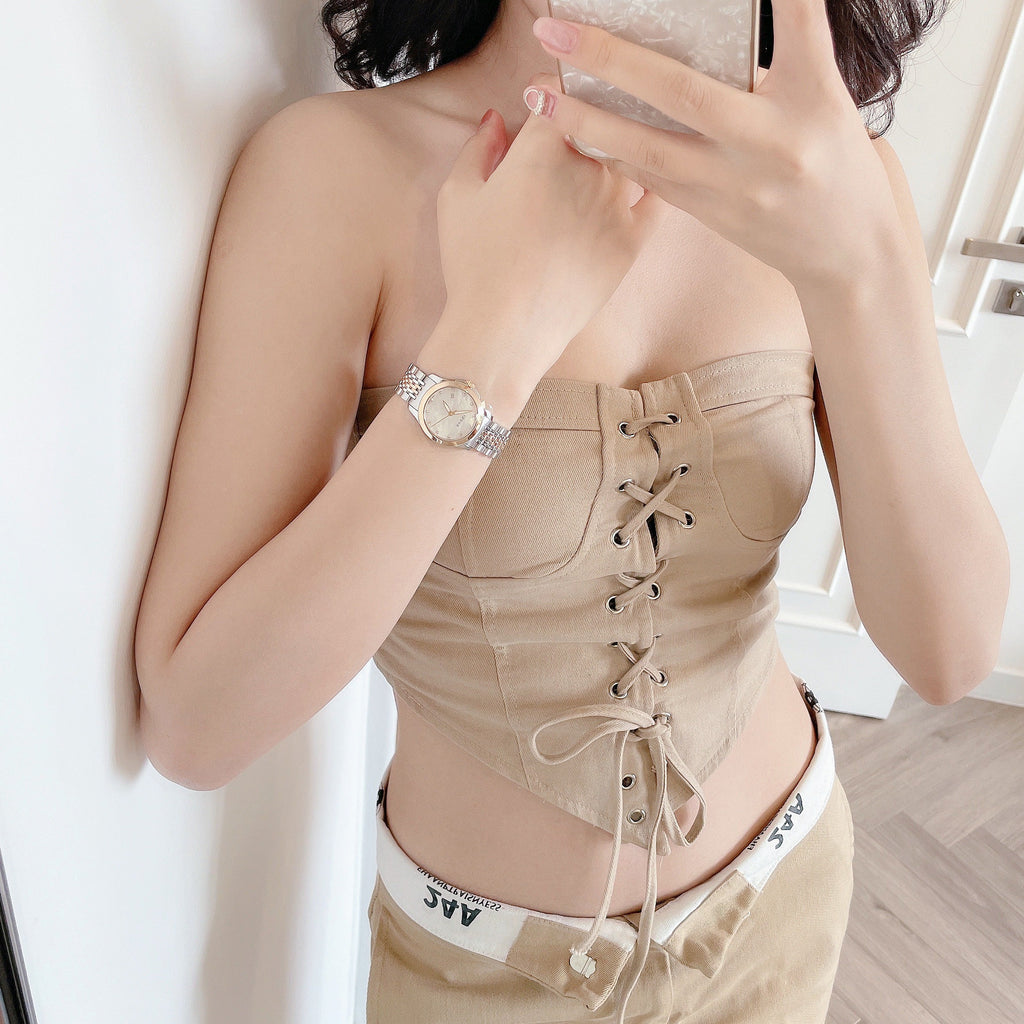 Gucci G Timeless Diamonds Mother of Pearl Dial Two Tone Mesh Bracelet Watch For Women - YA126514