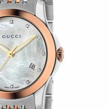 Gucci G Timeless Diamonds Mother of Pearl Dial Two Tone Mesh Bracelet Watch For Women - YA126514